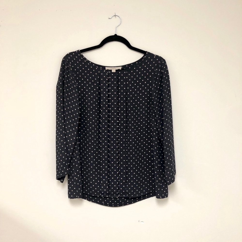 LOFT 3/4 sleeve navy/ivory blouse - front pleating